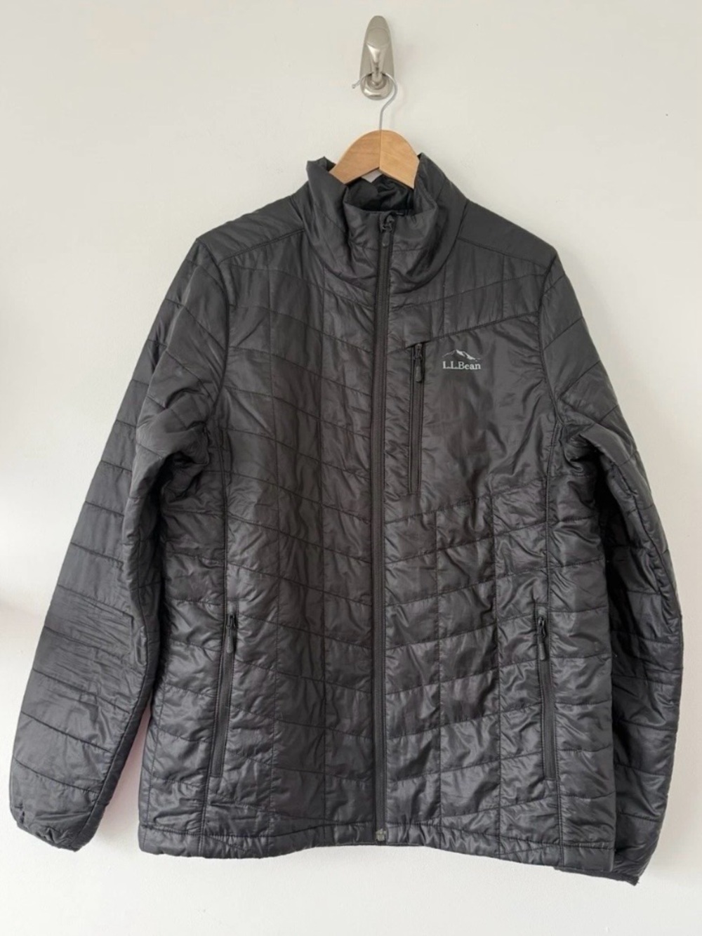 LL Bean Men's PrimaLoft Packaway Jacket M Medium Tall Black Puffer Quilted Coat